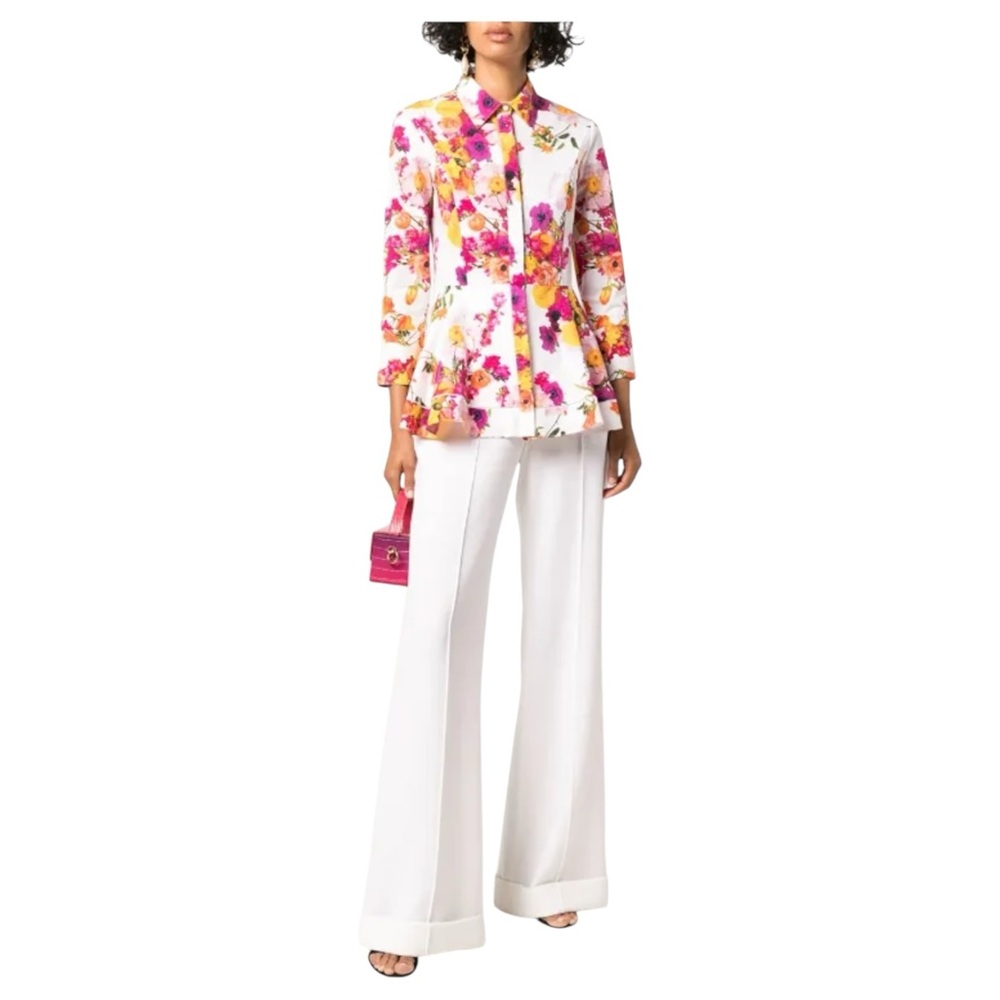 Adam Lippes Floral Print Peplum Button-Up Shirt Size 2